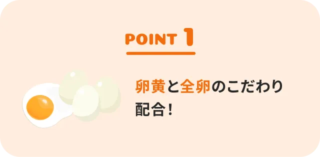 Point1 卵黄と全卵のこだわり配合！