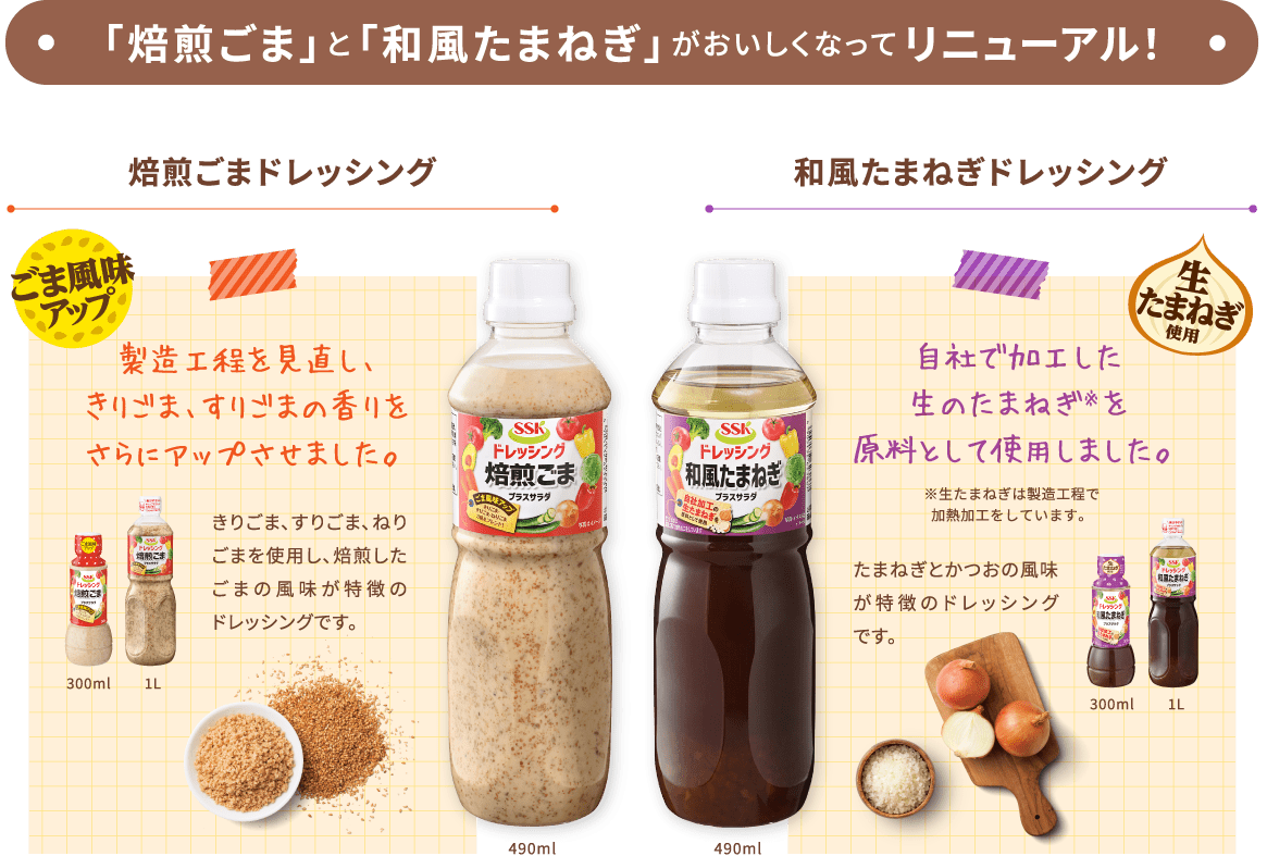 「焙煎ごま」と「和風たまねぎ」がおいしくなってリニューアル！